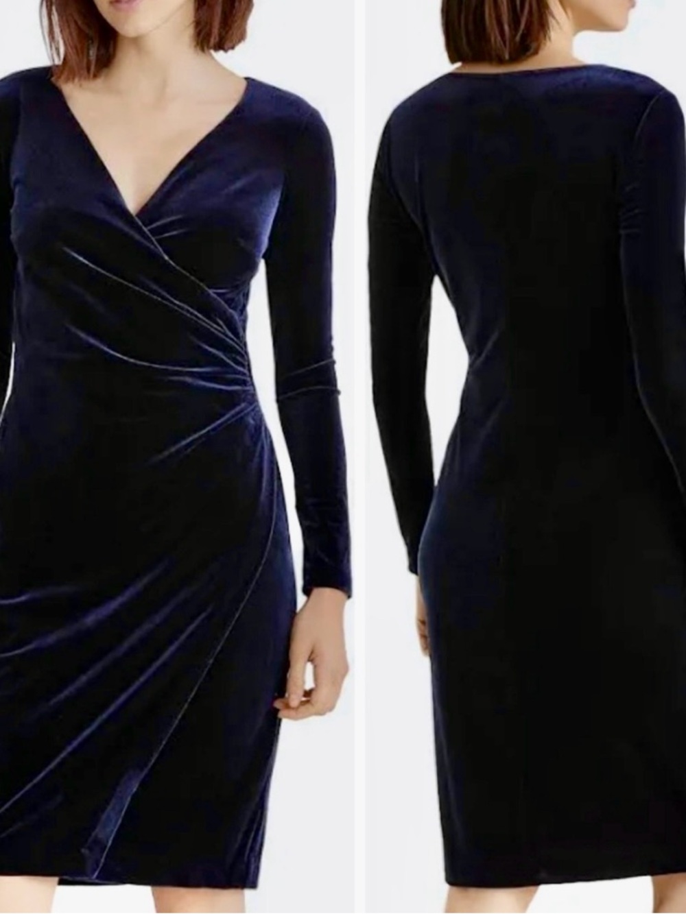 LAUREN Ralph Lauren Navy Velvet Long-Sleeve surplice Wrap Dress - dark blue - Picture 9 of 9